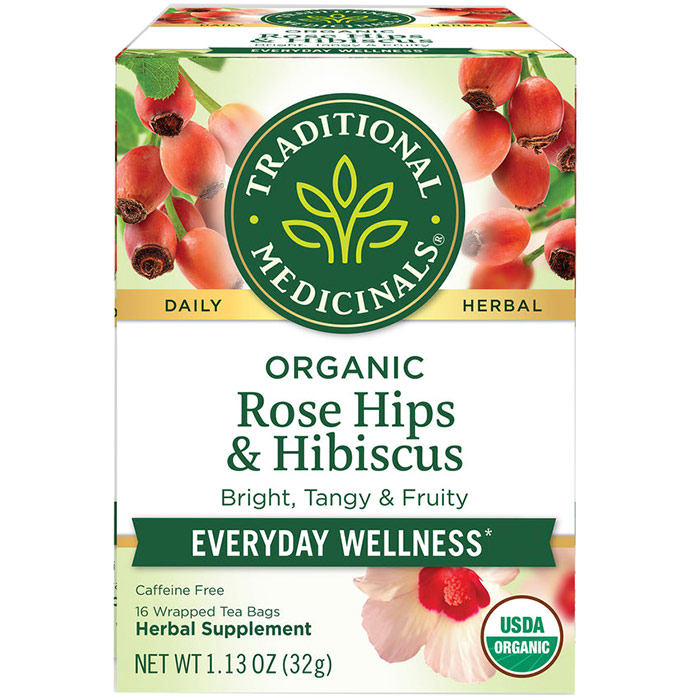 Organic Rose Hips Tea with Hibiscus, 16 Tea Bags, Traditional Medicinals Teas