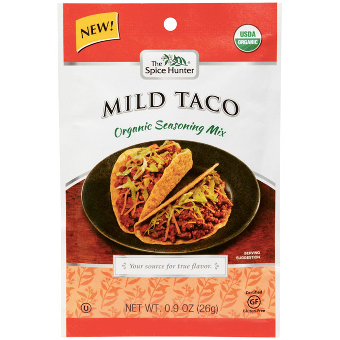 Mild Taco Organic Seasoning Mix, 0.9 oz x 6 Packets, Spice Hunter