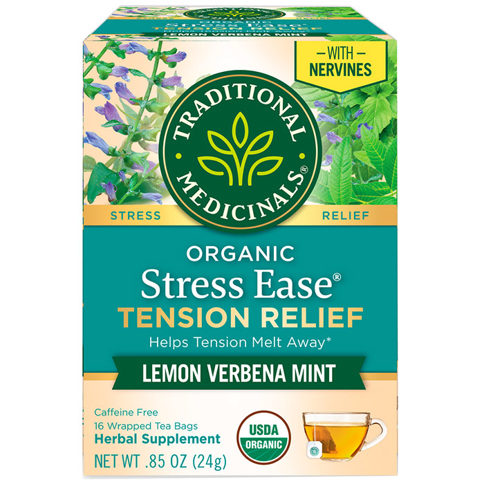 Organic Stress Ease Cinnamon Relaxation Tea, 16 Tea Bags, Traditional Medicinals Teas