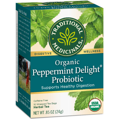 Organic Peppermint Delight Probiotic Tea, 16 Tea Bags, Traditional Medicinals Teas