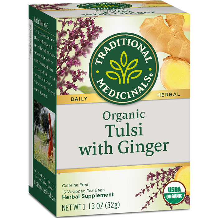 Organic Tulsi Tea with Ginger, 16 Tea Bags, Traditional Medicinals Teas