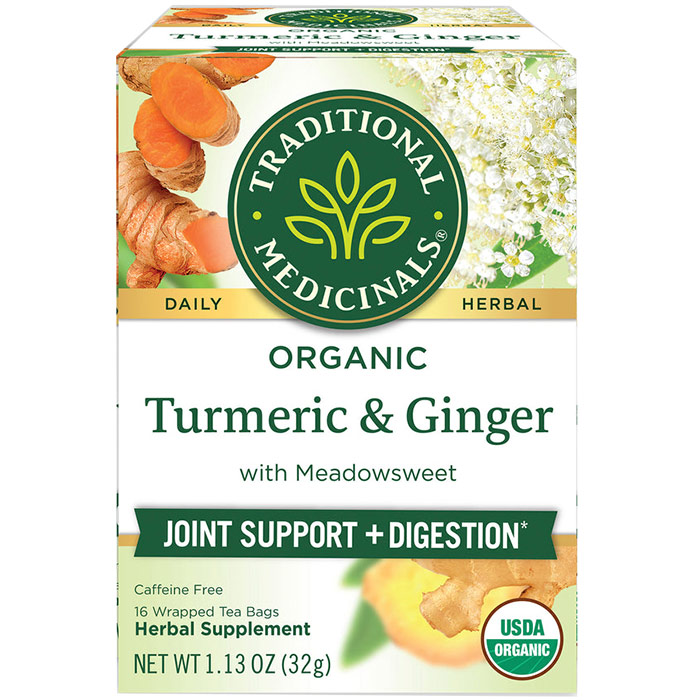 Organic Turmeric Tea with Meadowsweet & Ginger, 16 Tea Bags, Traditional Medicinals Teas