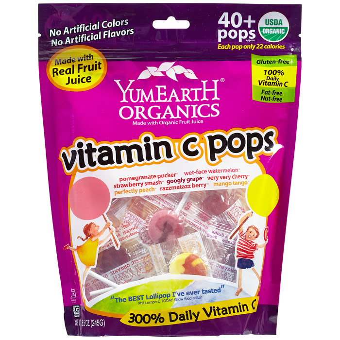 YummyEarth Organic Vitamin C Pops Assorted Flavors, 8.5 oz (40 Lollipops), YumEarth
