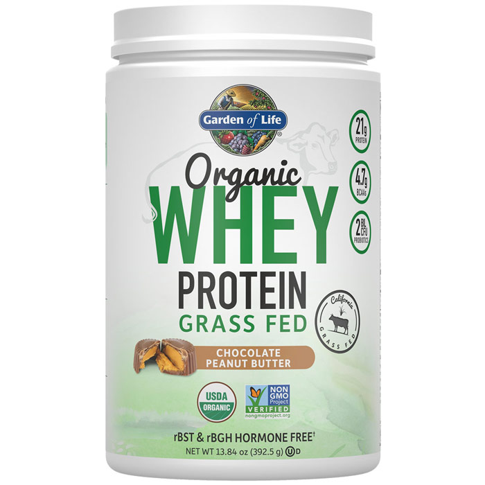 Organic Whey Protein Grass Fed, Chocolate Peanut Butter, 13.84 oz (392.5 g), Garden of Life