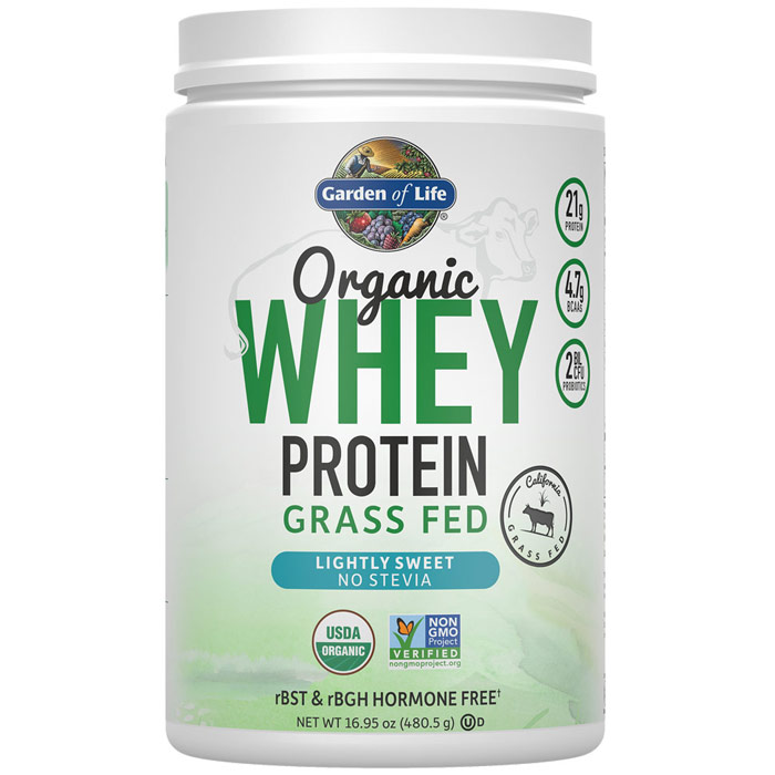 Organic Whey Protein Grass Fed, Lightly Sweetened, 16.95 oz (480.5 g), Garden of Life