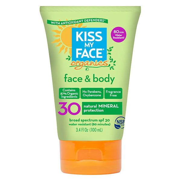 Organics Face & Body Mineral Sunscreen SPF 30, 3.4 oz, Kiss My Face