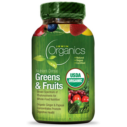 Organics Nutrient-Dense Greens & Fruits, 60 Tablets, Irwin Naturals