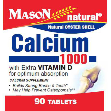 Mason Natural Oyster Shell Calcium 1000 mg with Vitamin D, 90 Tablets, Mason Natural