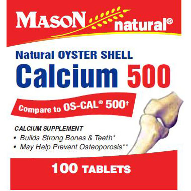 Oyster Shell Calcium 500 mg, 100 Tablets, Mason Natural