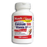 Mason Natural Oyster Shell Calcium 500 mg with Vitamin D3, 100 Tablets, Mason Natural