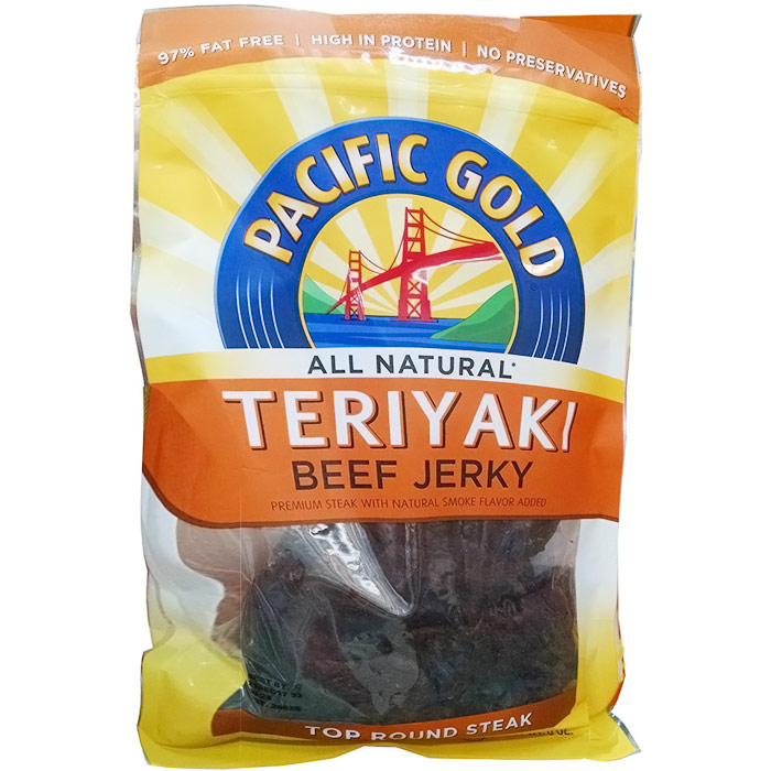 Pacific Gold Teriyaki Beef Jerky, Premium Steak with Natural Smoke Flavor, 8 oz x 2 Bags