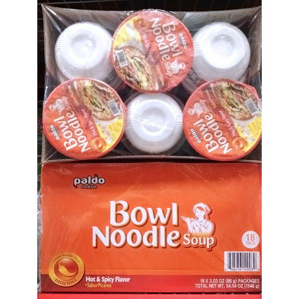Paldo Bowl Noodle Soup, Hot & Spicy Flavor, 3.03 oz x 18 Pack