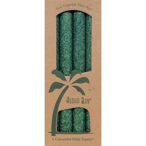 Palm Tapers 9 Inch, Unscented, Green, 4 Candles, Aloha Bay