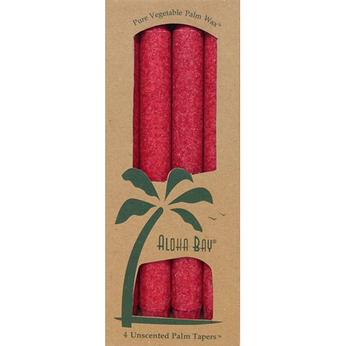 Palm Tapers 9 Inch, Unscented, Red, 4 Candles, Aloha Bay