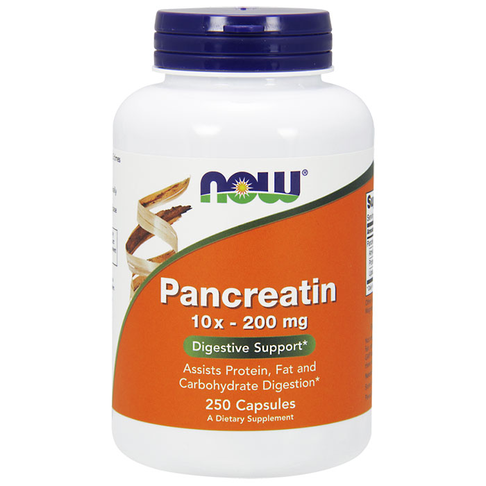 Pancreatin 10X - 200 mg, Value Size, 250 Capsules, NOW Foods