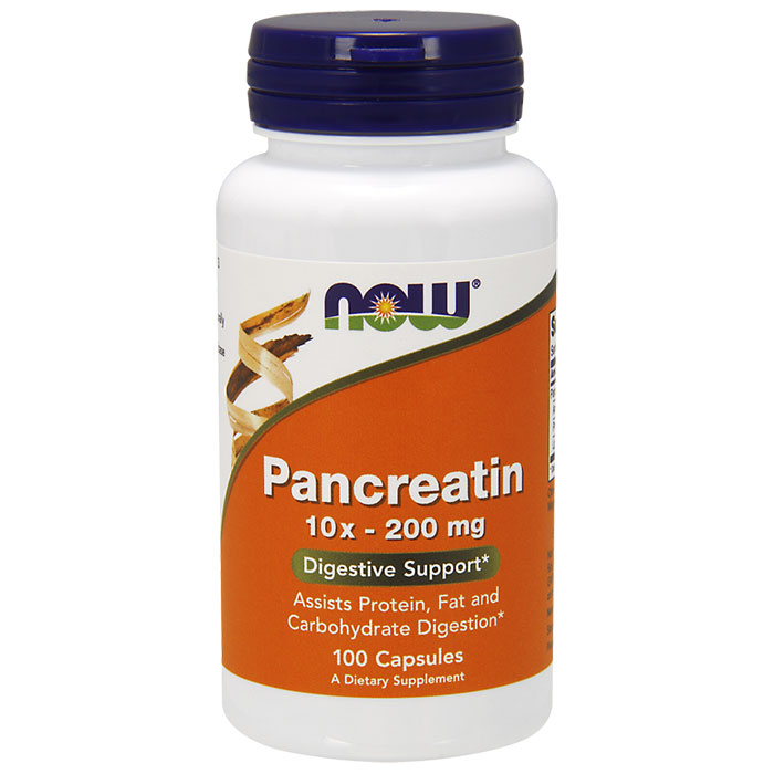 Pancreatin 10X 200 mg, 100 Capsules, NOW Foods