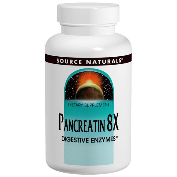 Pancreatin 8X 500 mg, 100 Capsules, Source Naturals