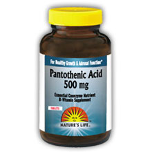 Pantothenic Acid 500 mg, 250 Tablets, Natures Life
