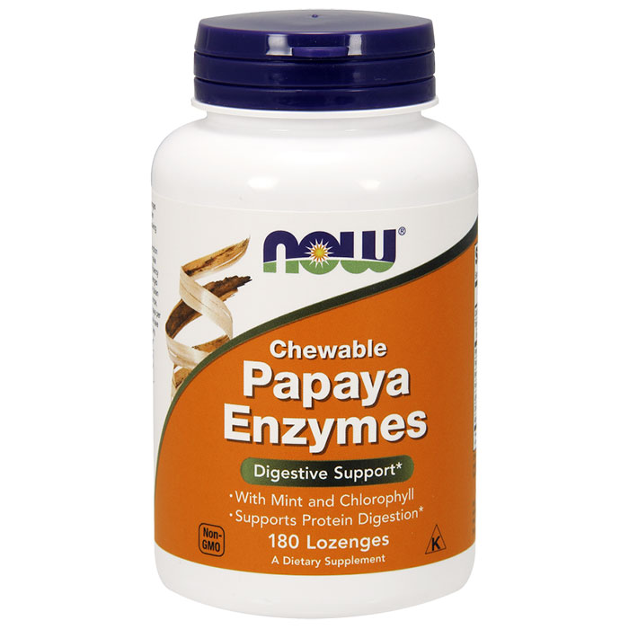 NOW Foods Papaya Enzyme Chewable Vegetarian 180 Lozenges, NOW Foods