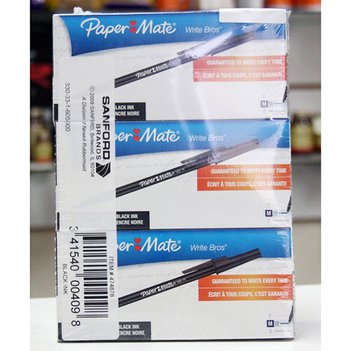 Paper Mate Write Bros Ball Point Pens, Black Ink, 12 Pens x 3 Boxes, Sanford Brands
