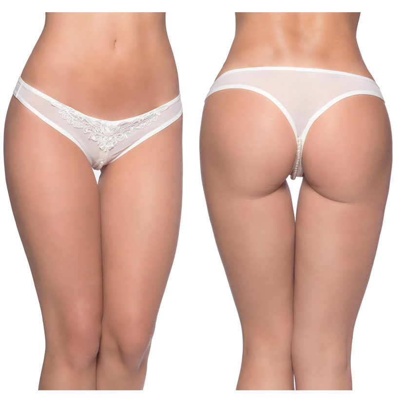 Paradise Crotchless Pearl Thong, White, 3X/4X, Oh La La Cheri Lingerie