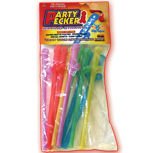Party Pecker Sipping Straws - Assorted Colors, 10 Pieces, Hott Products