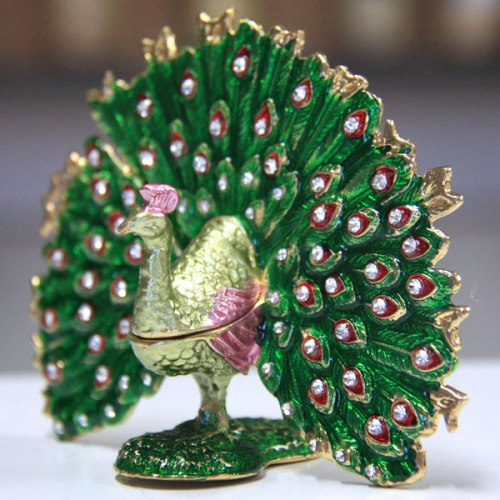 Peacock Gilt Jewelry Gift Box with Fine Crystals