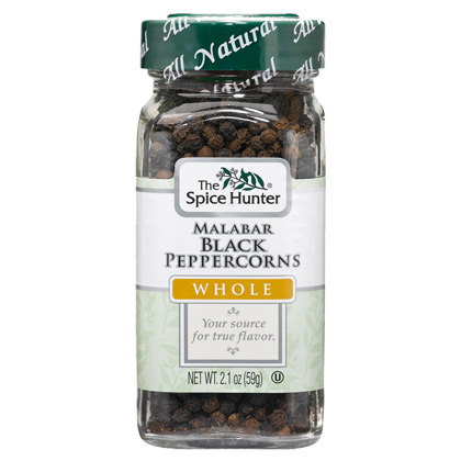 Spice Hunter Peppercorns, Black, Malabar, Whole, 2.1 oz x 6 Bottles, Spice Hunter