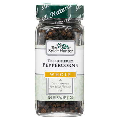 Peppercorns, Black, Tellicherry, Whole, 2.2 oz x 6 Bottles, Spice Hunter