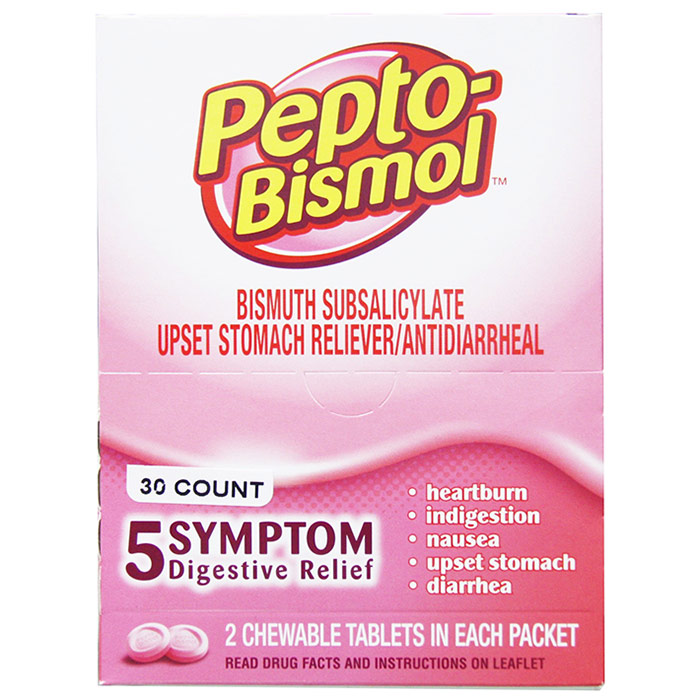 Pepto-Bismol Chewables, 5 Symptom Digestive Relief, 30 Chewable Tablets