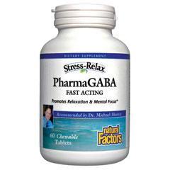 Stress Relax PharmaGABA Chewable GABA, 60 Tablets, Natural Factors