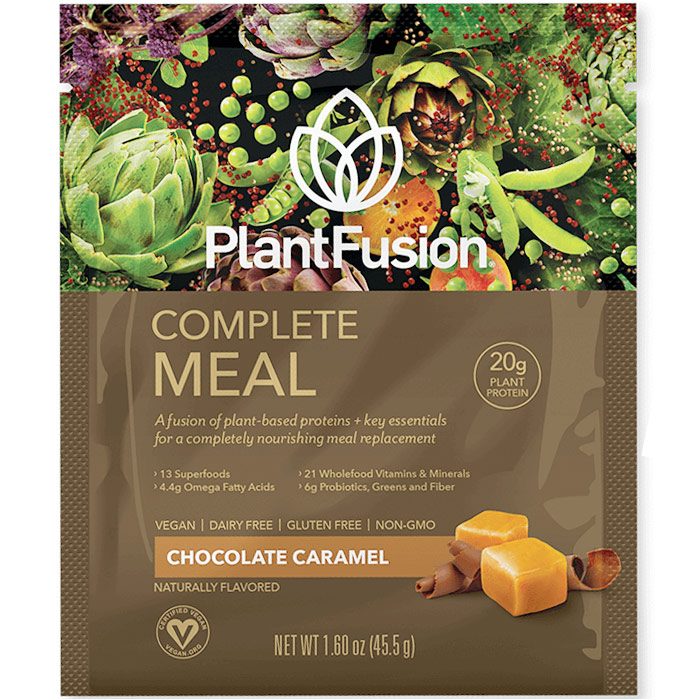 Phood Shake - Chocolate Caramel, Plant-Based Whole Food Meal Shake Pack, 1.59 oz x 12 Packets, PlantFusion