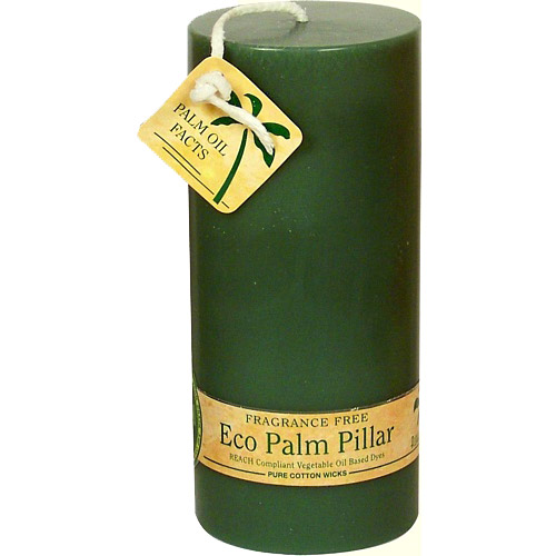 Eco Palm Wax Pillar Candle, Unscented, Green, 6 Candles, Aloha Bay
