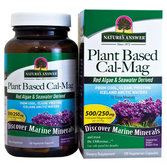 Plant Based Cal-Mag Caps, Marine Calcium Magnesium, 120 Vegetarian Capsules, Natures Answer