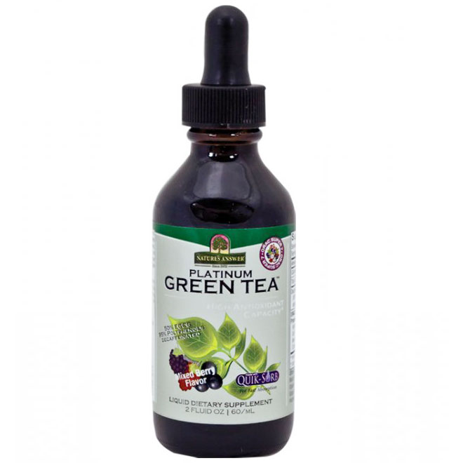 Platinum Green Tea Liquid Decaffeinated - Mixed Berry, 2 oz, Natures Answer