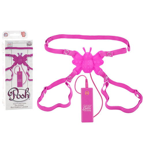 Posh 10-Function Silicone Butterfly Lover - Pink, Strap-On Vibrator, California Exotic Novelties