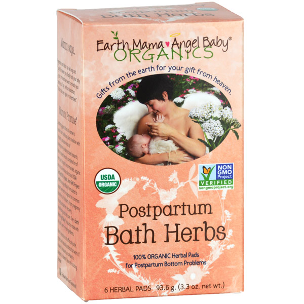 Organic Postpartum Bath Herbs, 6 Herbal Pads, Earth Mama Angel Baby