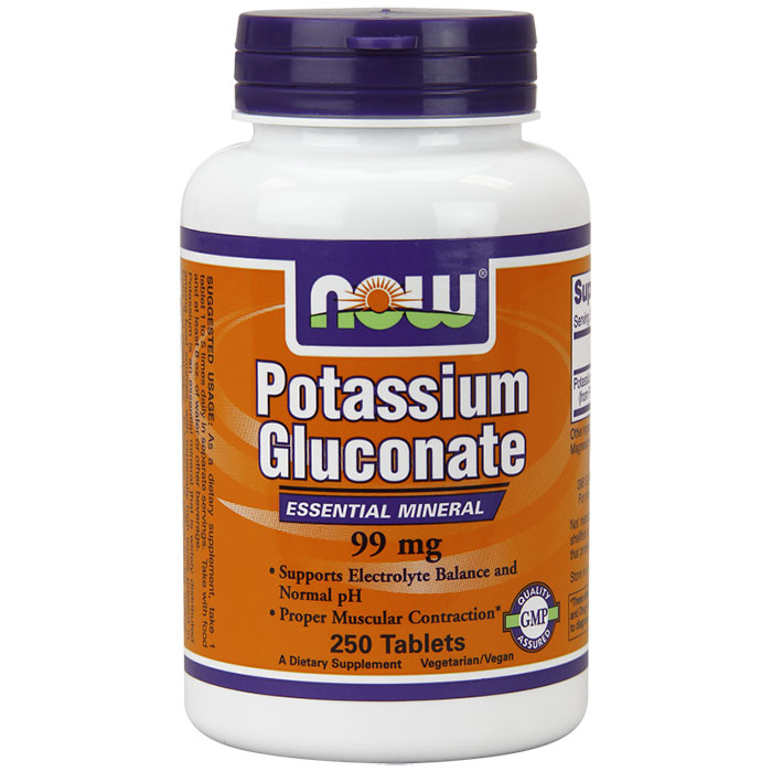 NOW Foods Potassium Gluconate 99mg Vegetarian 250 Tabs, NOW Foods