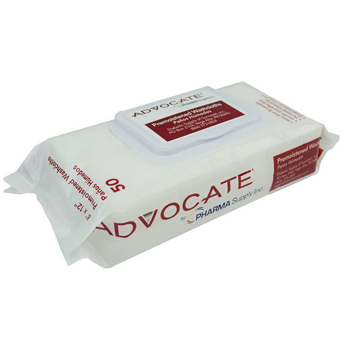 Pre-Moistened Washcloths 8" x 12", 50 ct/Pack, Advocate