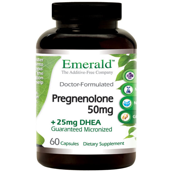 Pregnenolone 50 mg Plus DHEA 25 mg, 60 Capsules, Emerald Labs