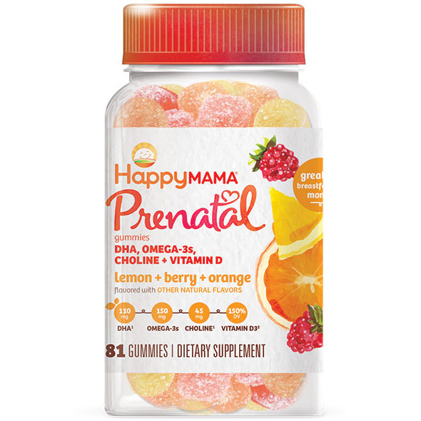 Prenatal Gummies, Lemon + Berry + Orange, 81 ct, Happy Mama Prenatal