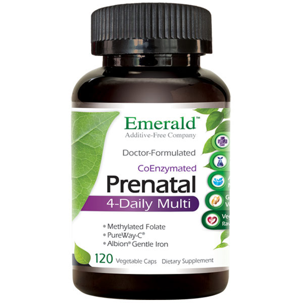 Prenatal 4-Daily Multi, Multi Vitamin Formula, 120 Vegetable Capsules, Emerald Labs