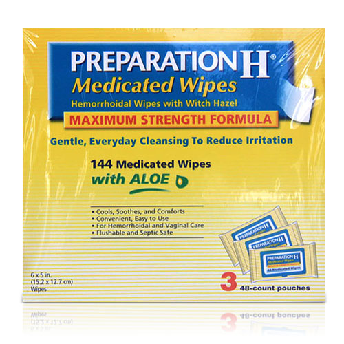 Preparation H Medicated Wipes, Hemorrhoidal Wipes with Witch Hazel, 144 ct
