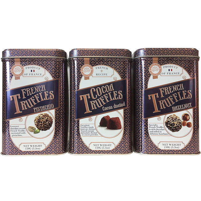 Prestige Confiseur French Truffles Assortment - Three Flavors, 150 g x 3 Tins, Chocmod USA