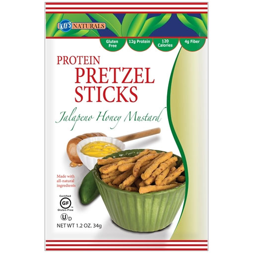 Pretzel Sticks - Jalapeno Honey Mustard, High Protein Snack, 1.2 oz x 6 Bags, Kays Naturals