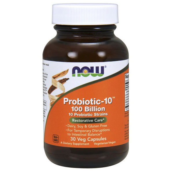 Probiotic-10, 100 Billion, 10 Strains of Probiotic Bacteria, 30 Vegetarian Capsules, NOW Foods