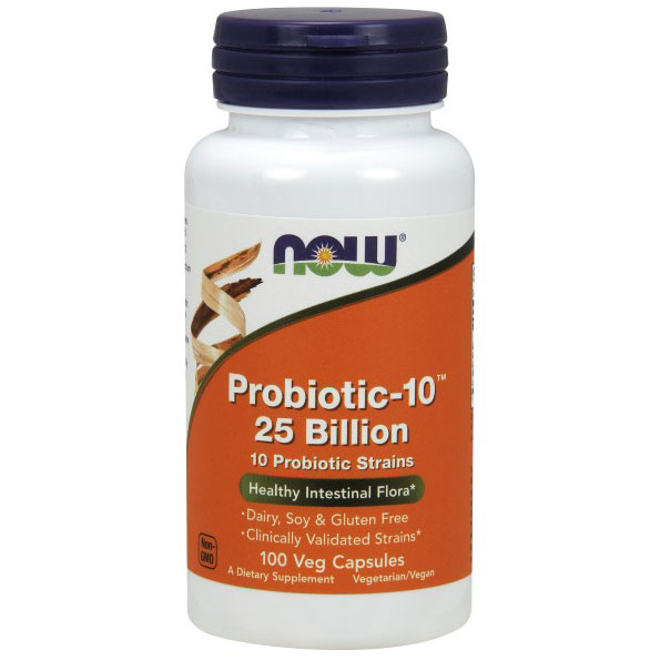 Probiotic-10, 25 Billion, Healthy Intestinal Flora, 100 Vegetarian Capsules, NOW Foods