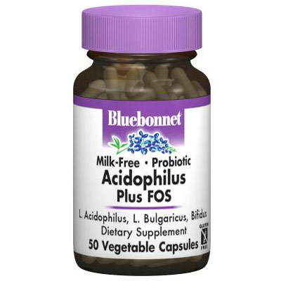 Probiotic Acidophilus Plus FOS, Milk Free, 50 Vegetable Capsules, Bluebonnet Nutrition