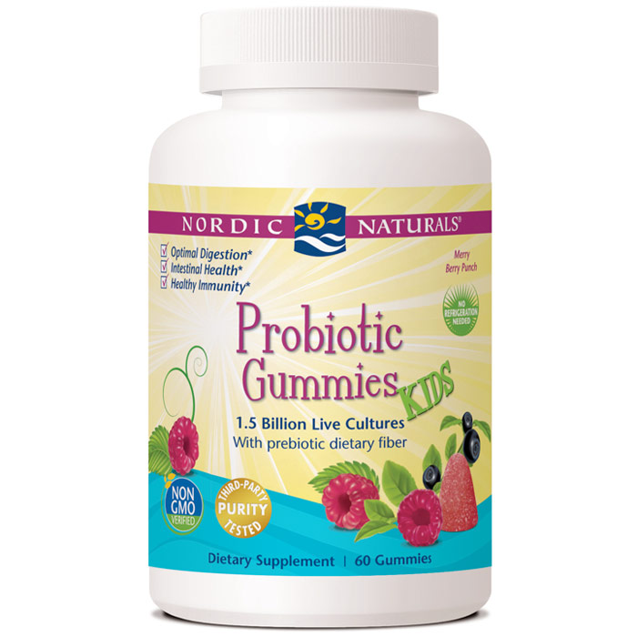 Chewable Probiotic Gummies Kids - Merry Berry Punch, 60 Gummies, Nordic Naturals