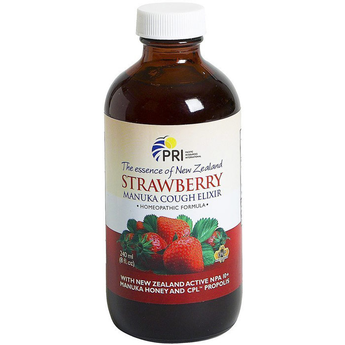 PRI Propolis & Manuka Honey Cough Elixir, Strawberry Flavor, 8 oz, Pacific Resources International